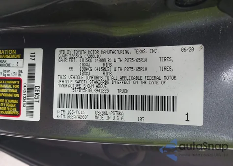 2020 Toyota Tundra Sr5 из США, поврежденный, VIN 5TFDY5F10LX941225